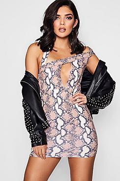 Boohoo Natasha Snake Print Strappy Bodycon Dress