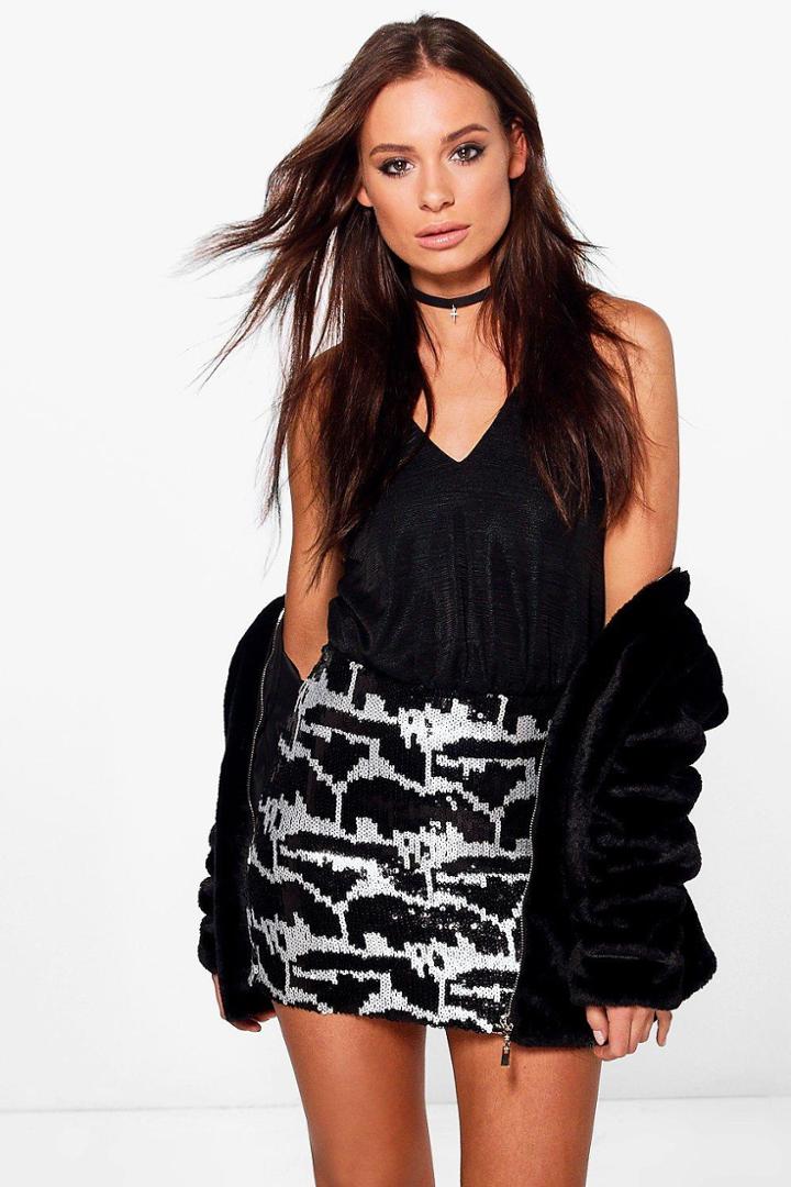 Boohoo Kacy Sequin Mini Skirt Silver
