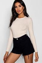 Boohoo Elsie Ribbed Crew Neck Top With 3/4 Sleeves