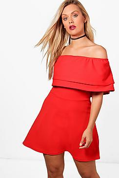 Boohoo Plus Diana Off The Shoulder Ruffle Skater Dress