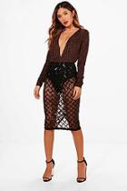 Boohoo May Sequin Grid Midi Skirt