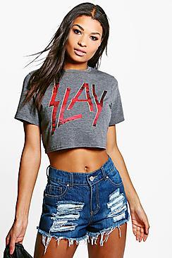 Boohoo High Rise Distress Hot Pants