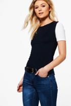 Boohoo Petite Jessica Contrast Sleeve Tee Navy