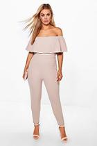 Boohoo Plus Nicole Off The Shoulder Ruffle Jumpsuit