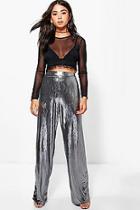Boohoo Boutique Megzhan Metallic Wide Leg Trousers