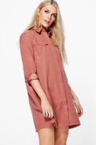 Boohoo Greta Long Sleeve Midi Shirt Dress Rose