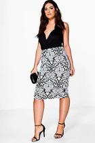Boohoo Plus Claire Floral Jacquard Stretch Midi Skirt