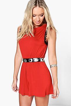 Boohoo Euna Flippy Shorts Pom Pom Trim Playsuit