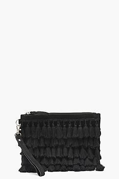 Boohoo Hannah Suede And Tassel Clutch Bag