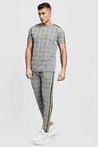 Boohoo Man Signature Check T-shirt Tracksuit With Tape