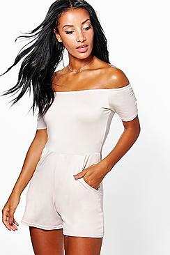 Boohoo Lois Off The Shoulder Jersey Playsuit