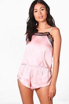 Boohoo Matilda Satin Eyelash Lace Cami & Short Pj Set