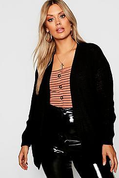 Boohoo Plus Edge To Edge Waffle Knit Cardigan