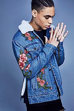 Boohoo Premium Embroidered Borg Lined Denim Jacket