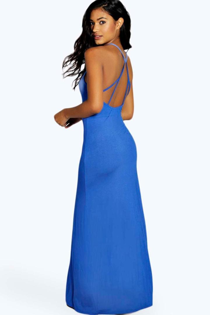 Boohoo Sarah Strappy Back Maxi Dress Cobalt