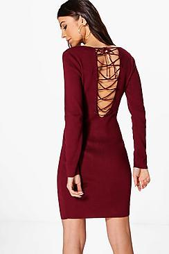 Boohoo Rhona Lace Up Back Dress