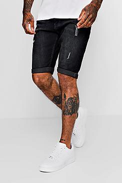 Boohoo Slim Fit Denim Short With Light Distressing