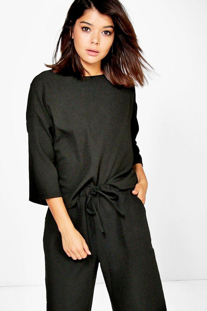 Boohoo Georgia Premium Woven Boxy Top Black
