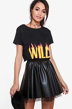 Boohoo Brooke Leather Look Full Skirt With Tulle Lining