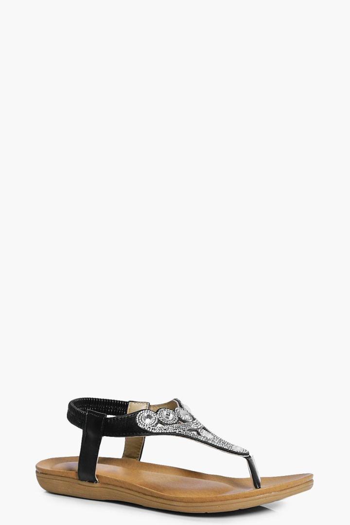 Boohoo Vanessa T Bar Embellished Sandal Black
