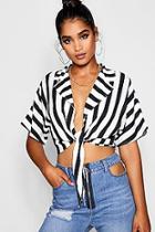 Boohoo Lily Stripe Tie Detail Cropped Blouse