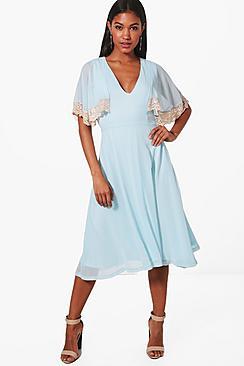 Boohoo Halie Lace Trim Midi Skater Dress