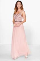 Boohoo Lisa Boutique Embellished Prom Maxi Dress Nude