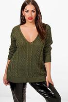 Boohoo Plus Gemma V Neck Cable Knitted Jumper