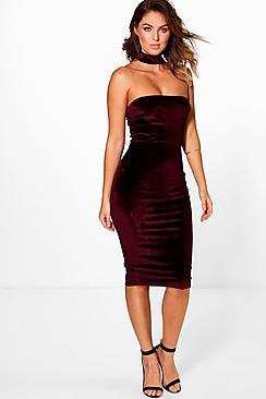 Boohoo Harriet Velvet Choker Bodycon Dress
