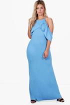 Boohoo Plus Bianca Ruffle Halterneck Maxi Dress Bluebell