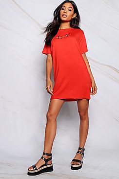 Boohoo Olivia La Slogan T-shirt Dress