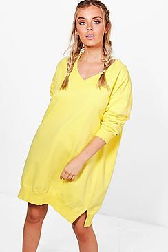 Boohoo Karen Oversized V Neck Raw Edge Sweat Dress