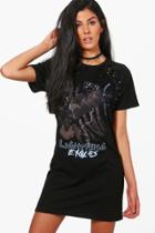 Boohoo Fiona Printed Lace Up Band T-shirt Dress Black