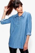 Boohoo Emily Lace Up Front Denim Tunic Denim