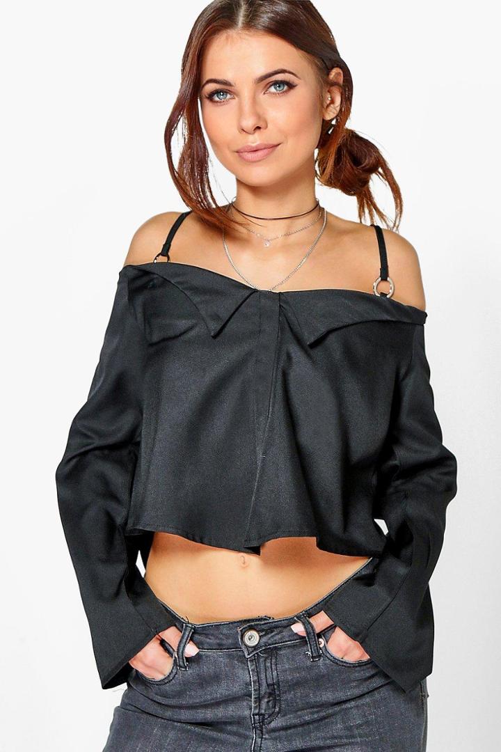 Boohoo Enya Woven Cold Shoulder Shirt Black