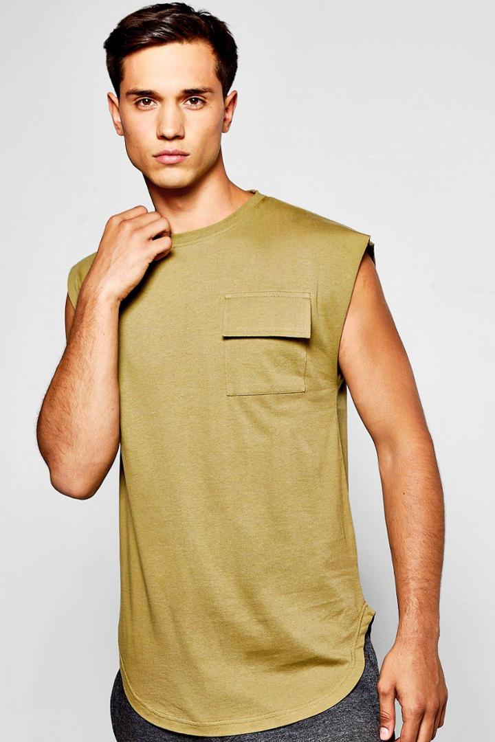 Boohoo Military Pocket Tank Top With Drop Shoulder Khaki