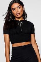 Boohoo Wide Rib Short Sleeve Zip Crop