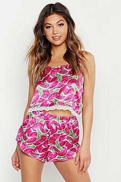 Boohoo Watermelon Satin Cami & Short Pjs