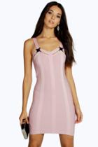 Boohoo Premium Boutique Meg Metal Buckle Bandage Bodycon Dress Nude