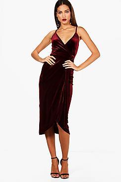 Boohoo Tall Megan Wrap Velvet Dress