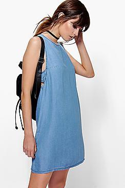 Boohoo Erin Tab Side Denim Cut Out Shift Dress
