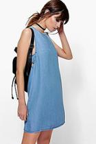 Boohoo Erin Tab Side Denim Cut Out Shift Dress