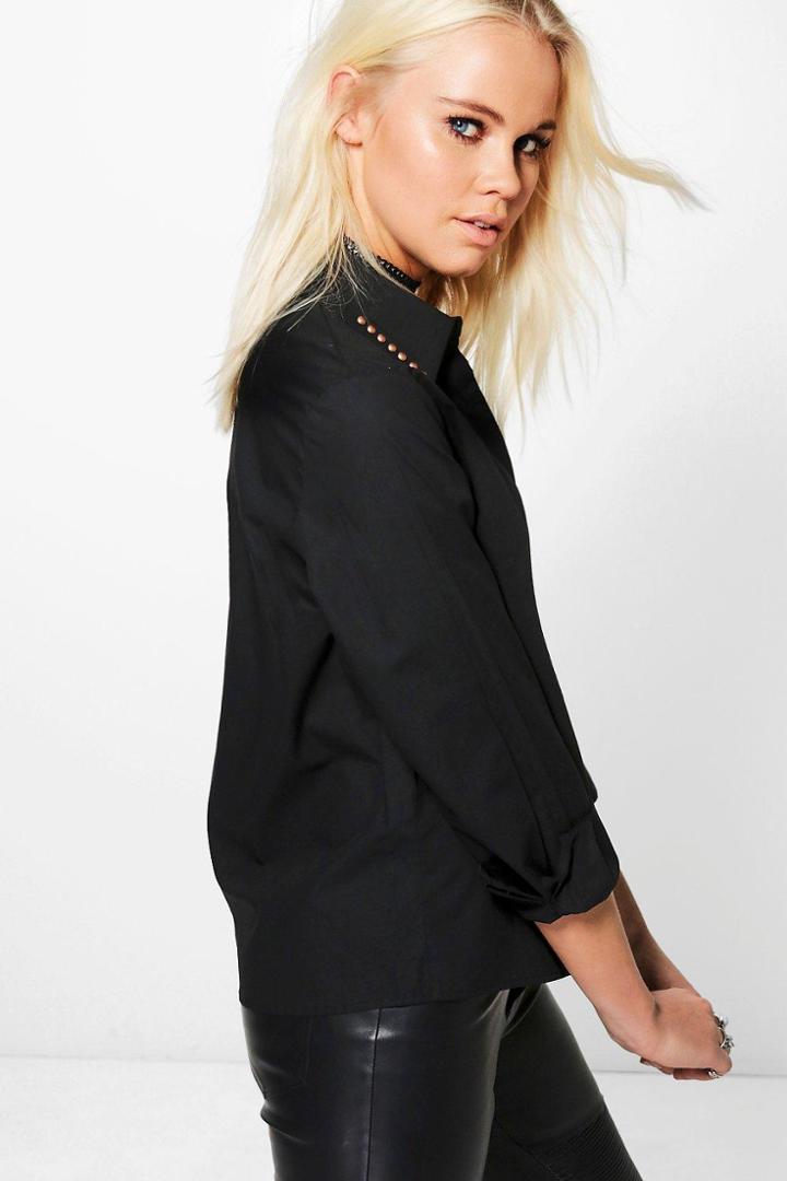 Boohoo Grace Studded Collar Shirt Black