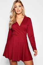 Boohoo Plus Rib Wrap Skater Dress