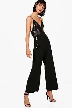Boohoo Jasmine Military Button Wide Leg Trouser