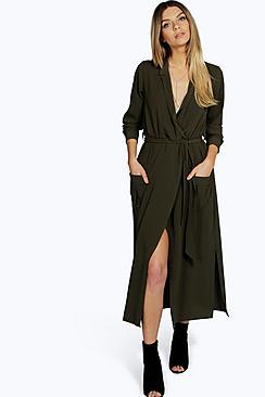 Boohoo Lorraine Long Sleeve Pocket Front Shirt Dress
