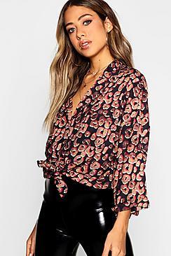 Boohoo Mixed Leopard Revere Collar Oversized Shirt