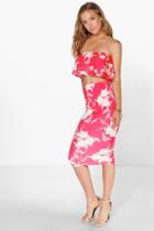Boohoo Ava Bondeau Ruffle And Midi Shirt Co-ord Red