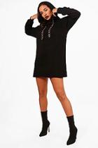 Boohoo Julia Jewelled Drawcord Hooded Sweat Dress