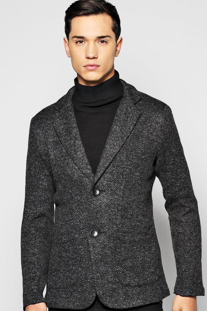 Boohoo Knitted Slim Fit Blazer Charcoal